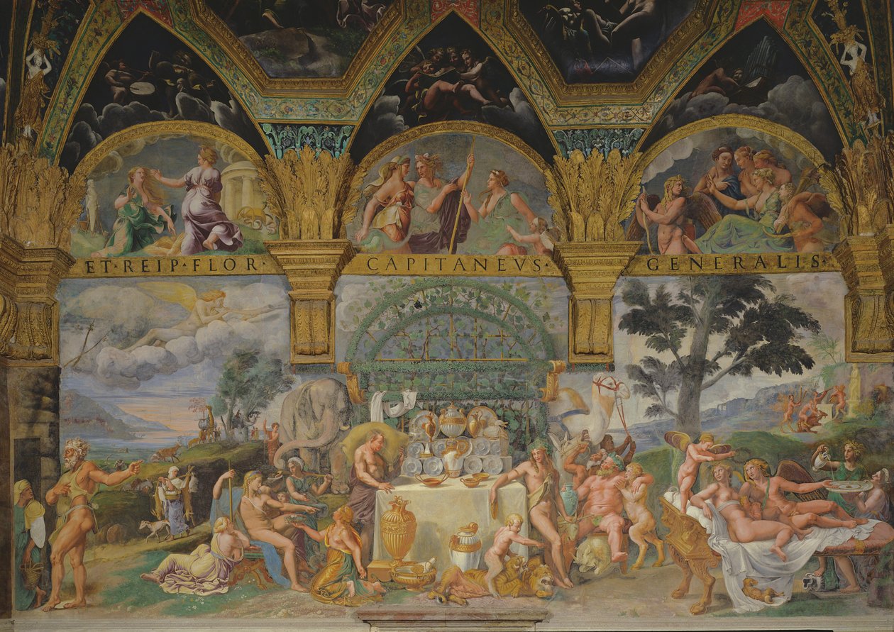 庆祝丘比特和普赛克结婚的贵族宴会，来自Sala di Amore e Psiche，1527-31 作者 朱利奥·罗马诺