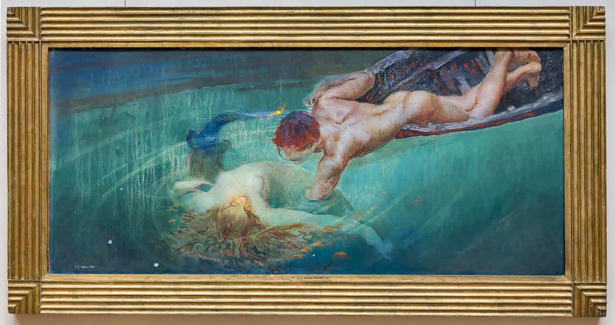 美人鱼或绿色深渊，c.1900（布面油画） 作者 朱利奥·阿里斯蒂德·萨托里奥
