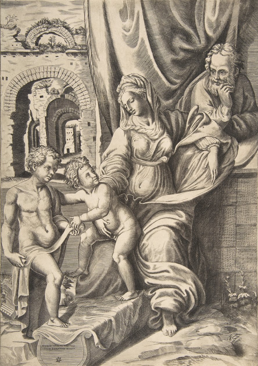 The Holy Family and the infant John the Baptist, 1531-76., 1531-76. 作者 朱利奥·博纳松