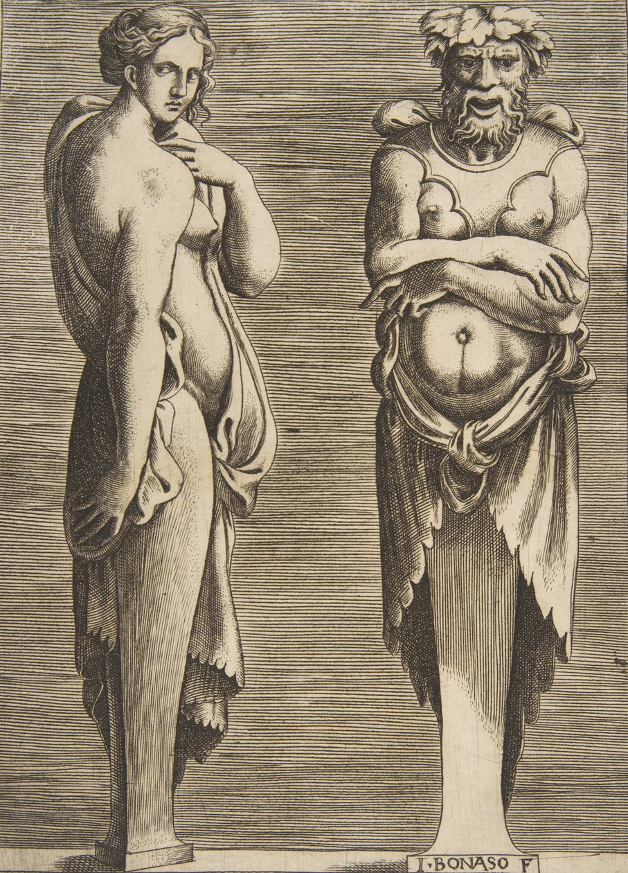 两个条款，左边是仙女，右边是Silvanus，约1530-50。 作者 朱利奥·博纳松