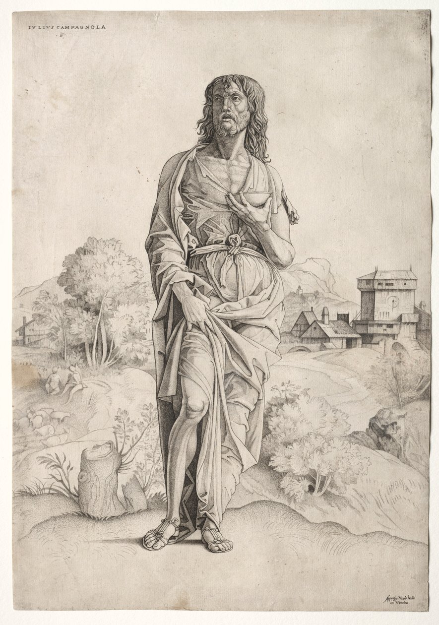 施洗者圣约翰c。 1505。 作者 朱利奥·坎帕尼奥拉（Giulio Campagnola）