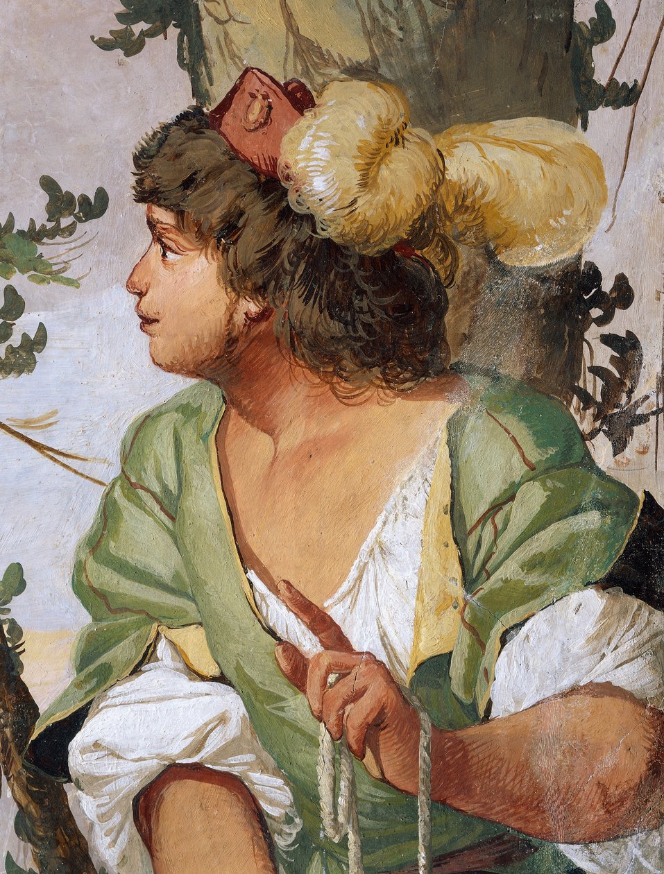 牧羊人Sylvius意外地打伤了仙女Dorinda并爱上了她，壁画由Giulio Carpioni创作，灵感来自Giovanni Battista Guarini的田园剧《忠实的牧羊人》，意大利威尼托省Caldogno别墅。 作者 朱利奥·卡尔皮奥尼