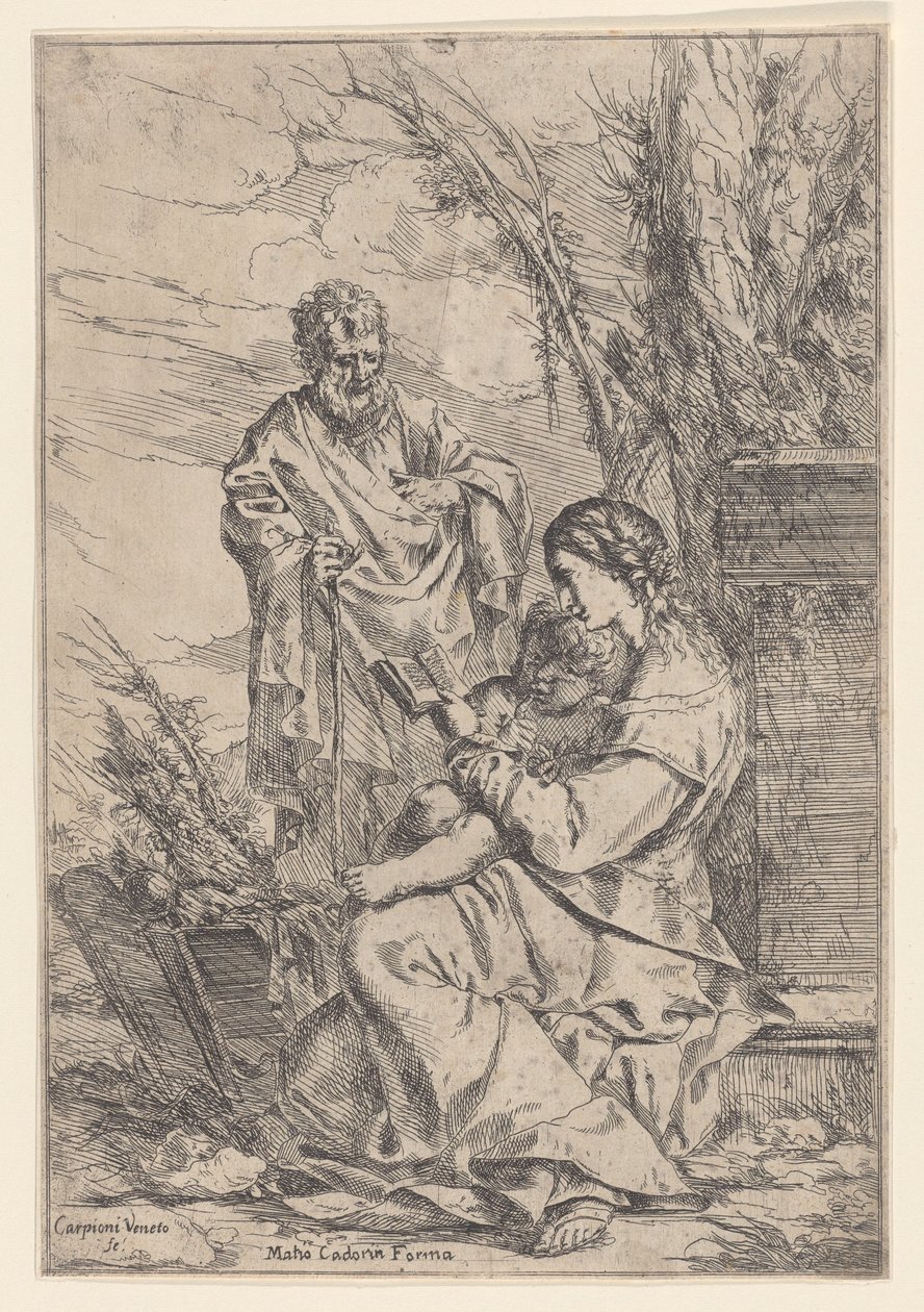 圣家族与圣母阅读书籍，1640-60。 作者 朱利奥·卡尔皮奥尼