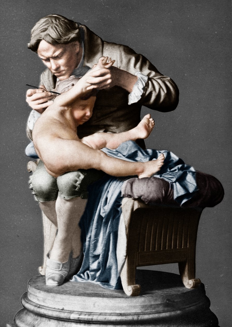 英国医生爱德华·詹纳（Edward Jenner）正在给儿子c1796 c1900注射疫苗。 作者 朱利奥·蒙特沃德（Giulio Monteverde）