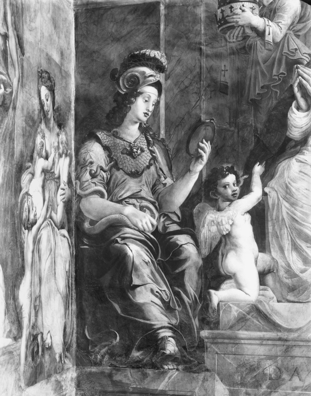 坐在Pope Damasus I旁边的谨慎（c.304-384）Raphael Rooms（详情）（另见252795和252797） 作者 朱利奥·罗马诺