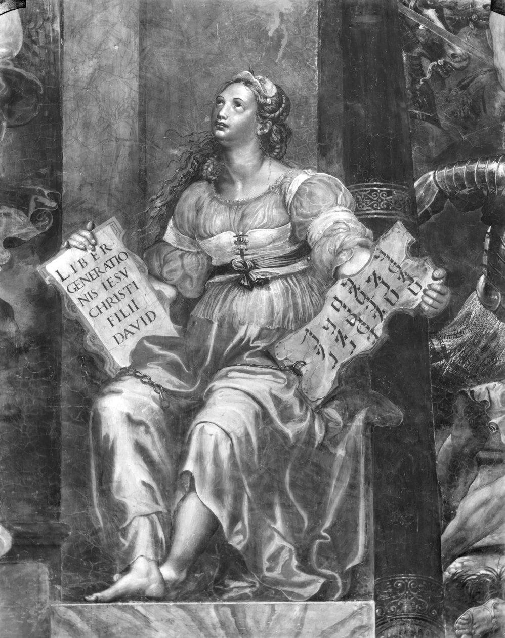 宗教，教皇西尔维斯特一世（314-35）Raphael Rooms（详情）的两个寓言人物之一（另见252792和252793） 作者 朱利奥·罗马诺