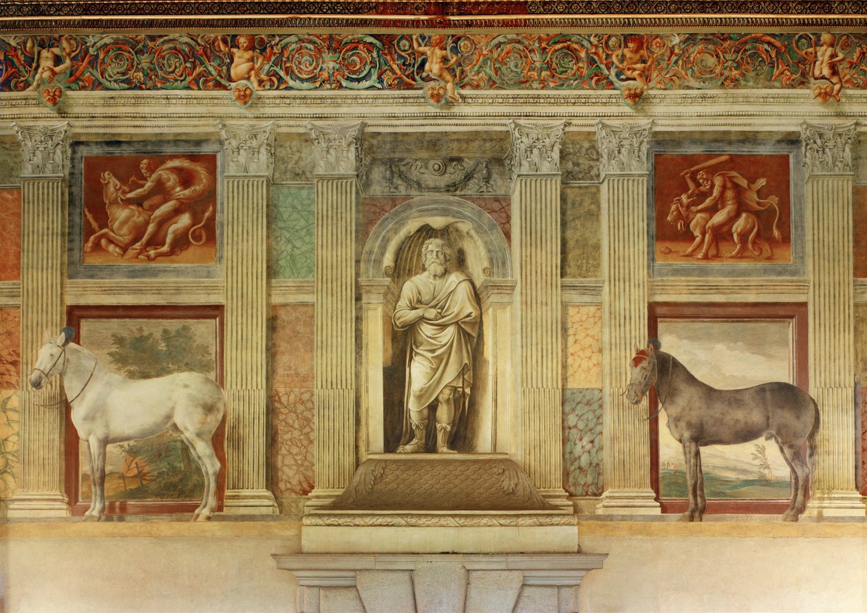 Sala grande dei cavalli, with frescosé of the favourite horses of the Gonzaga ... （壁画） 作者 朱利奥·罗马诺