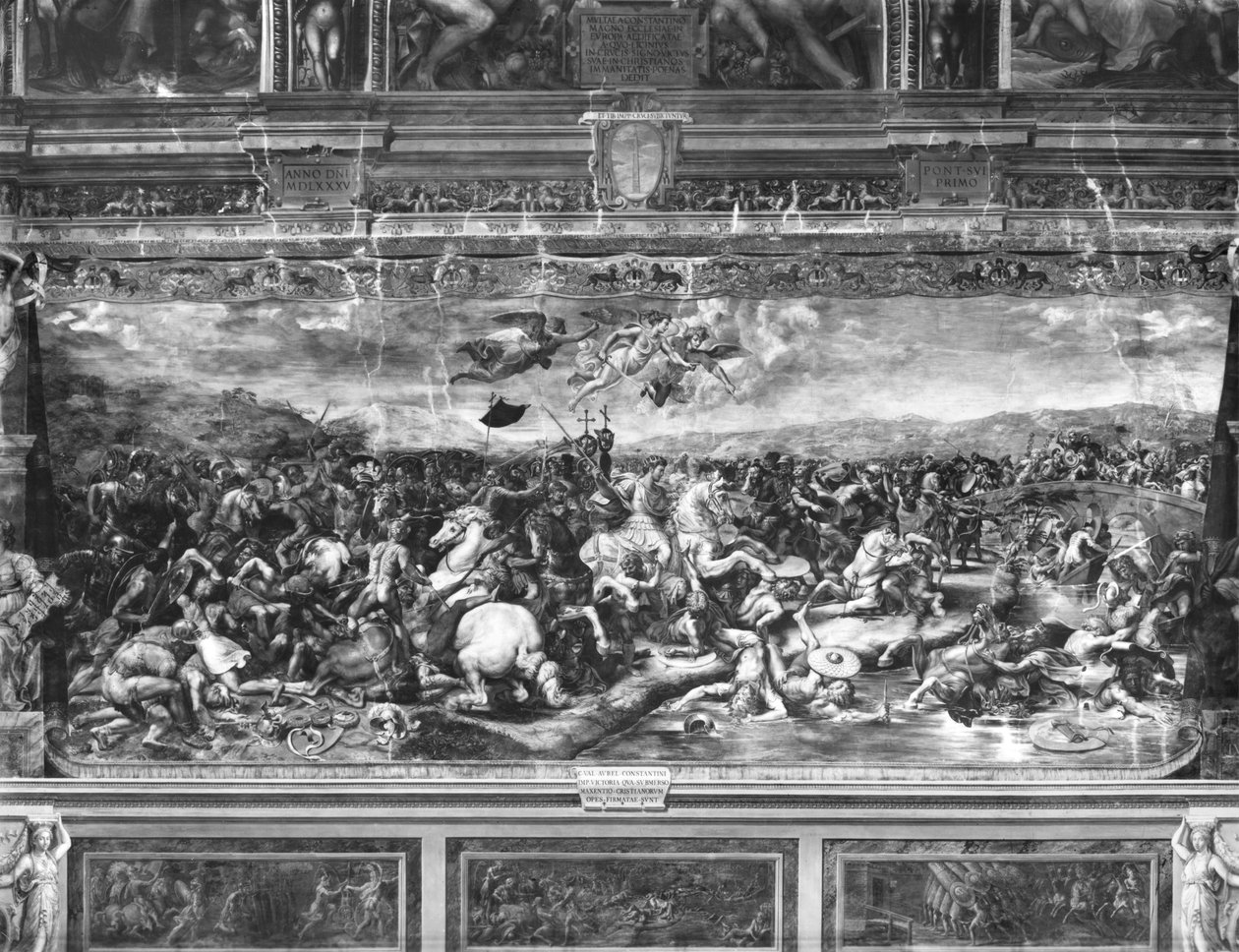 君士坦丁的战斗，来自Sala di Costantino，Raphael Rooms（另见252778） 作者 朱利奥·罗马诺