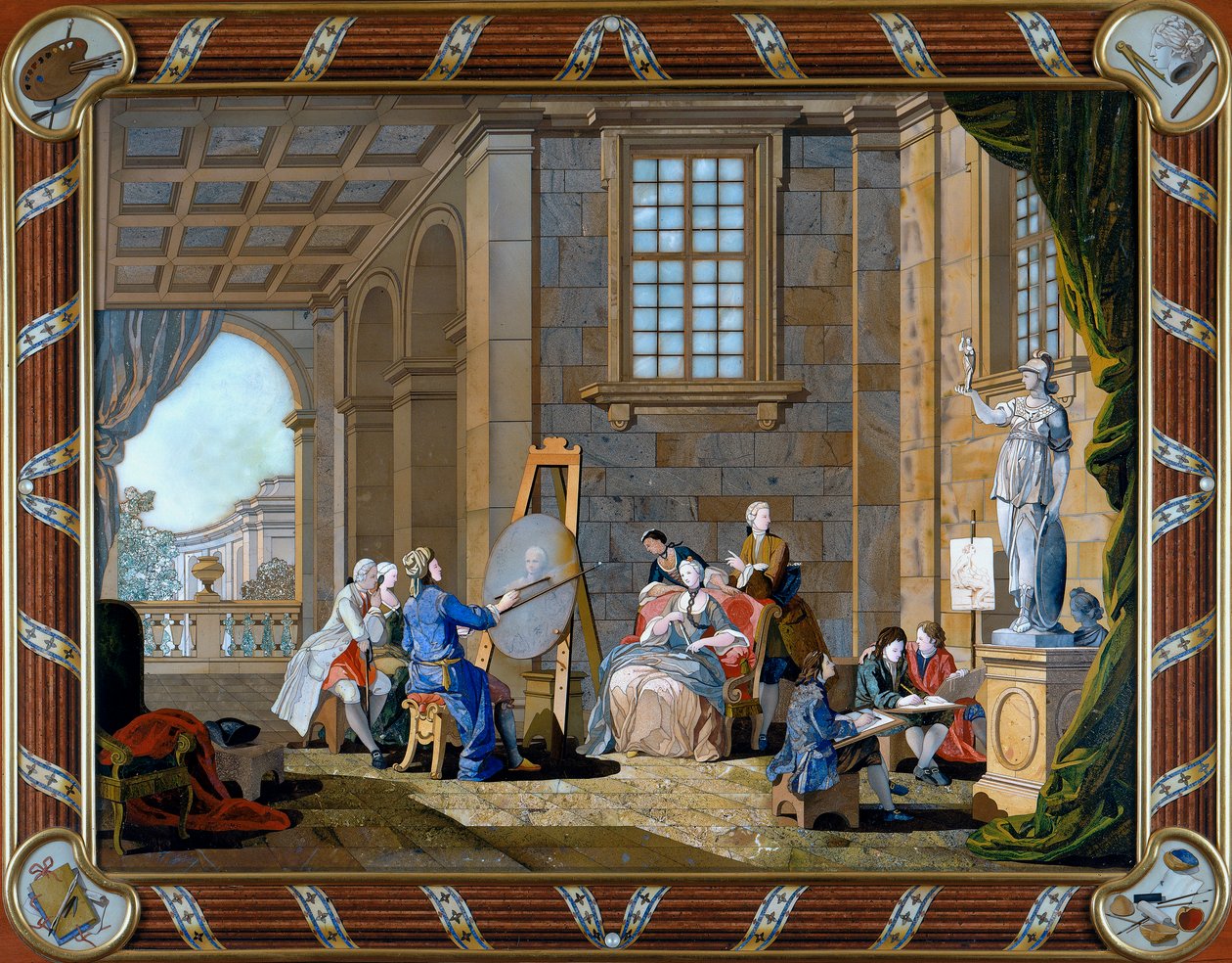 在pietre dure inlay描绘绘画的面板 作者 朱塞佩·佐基