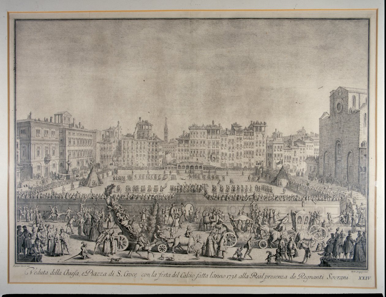 圣十字广场的足球节，由Carlo Gregori（1719-59）1738年刻 作者 朱塞佩·佐基
