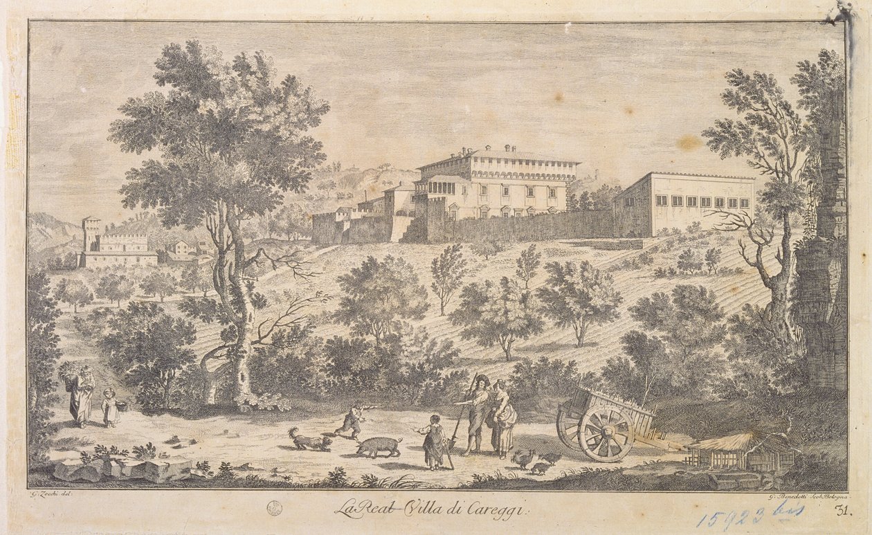 Villa Careggi，由G. Benedetti雕刻 作者 朱塞佩·佐基