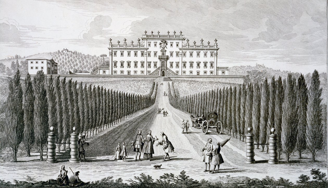 Villa del Castel&39;Pulci的景色，Marchese Riccardi的所在地，来自Giuseppe Bouchard的“托斯卡纳景观”，出版于1744-57 作者 朱塞佩·佐基