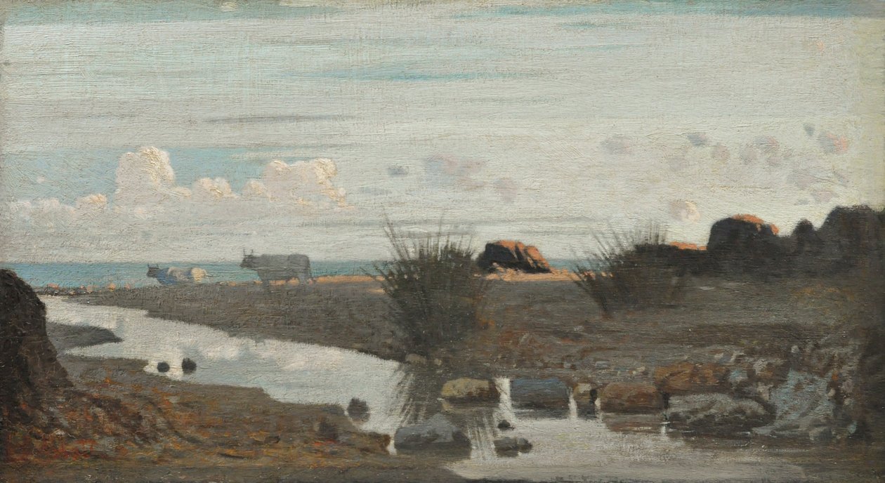有牛在吃草的丽都，约 1862-63 年（木板油画） 作者 朱塞佩·阿巴蒂（Giuseppe Abbati）