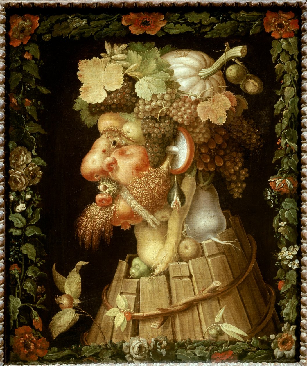 Giuseppe Arcimboldo (1527-1593) 16 世纪太阳的秋季绘画。 0,76x0,63 m - 秋天。 朱塞佩·阿尔钦博多 (1527-1593) 的绘画 作者 朱塞佩·阿辛博多