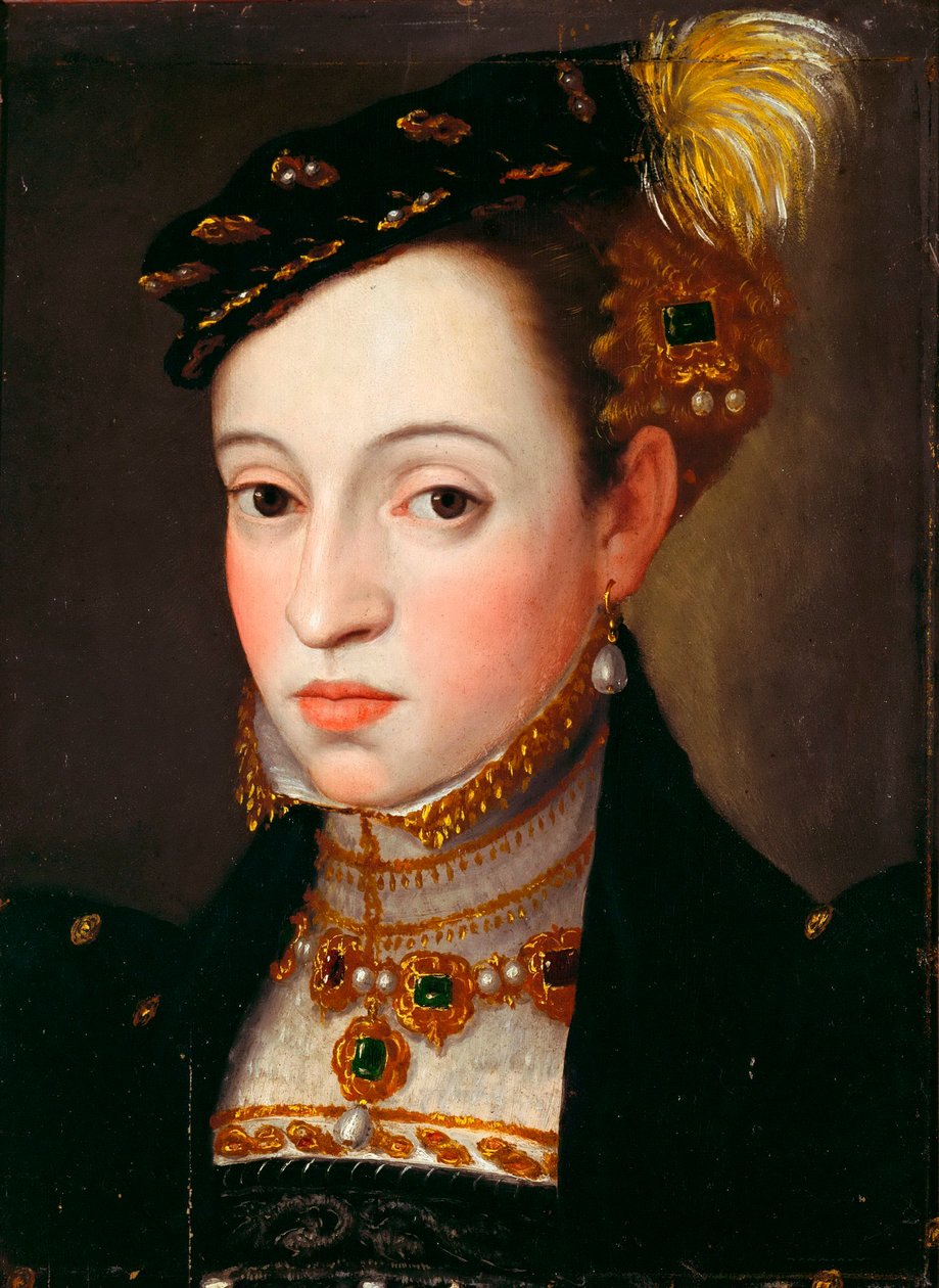 "奥地利女大公玛格达莱纳肖像（1532-1590 年朱塞佩-阿辛博尔多（1527-1593 年）的画作，约 1563 年 - 木板油画，44x33.5 - 因斯布鲁克安布拉城堡 作者 朱塞佩·阿辛博多