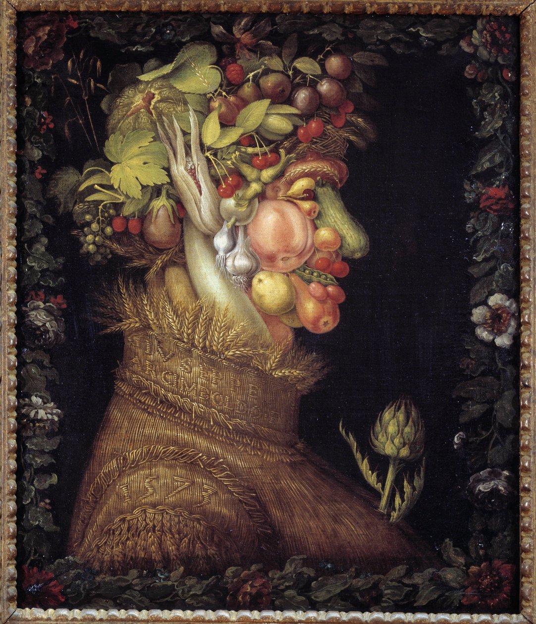 夏天。关于季节的寓言。Giuseppe Arcimboldo（1527-1593）的画作。卢浮宫博物馆 作者 朱塞佩·阿辛博多