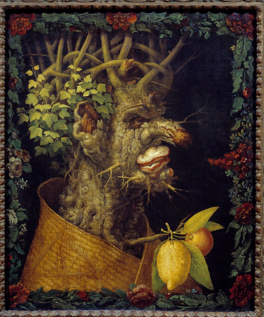 Winter Allegory about the seasons. Painting by Giuseppe Arcimboldo (1527-1593) 16th century Sun. 0,76x0,63 m - Winter (from a serie depicting the four seasons) - Painting by Giuseppe Arcimboldo (1527-1593), oil on canvas (76x63 cm) 作者 朱塞佩·阿辛博多