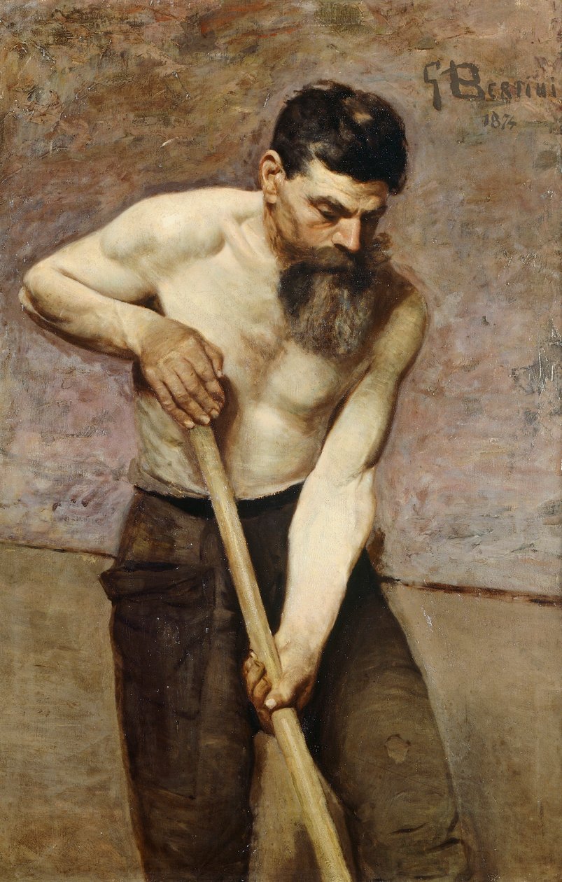 挖沟者，朱塞佩-贝尔蒂尼（1825-1898）的作品，布面油画 作者 朱塞佩·贝蒂尼（Giuseppe Bertini）