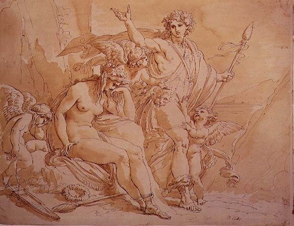 Bacchus和Ariadne，1780年（纸上水墨） 作者 朱塞佩·凯德斯（Giuseppe Cades）