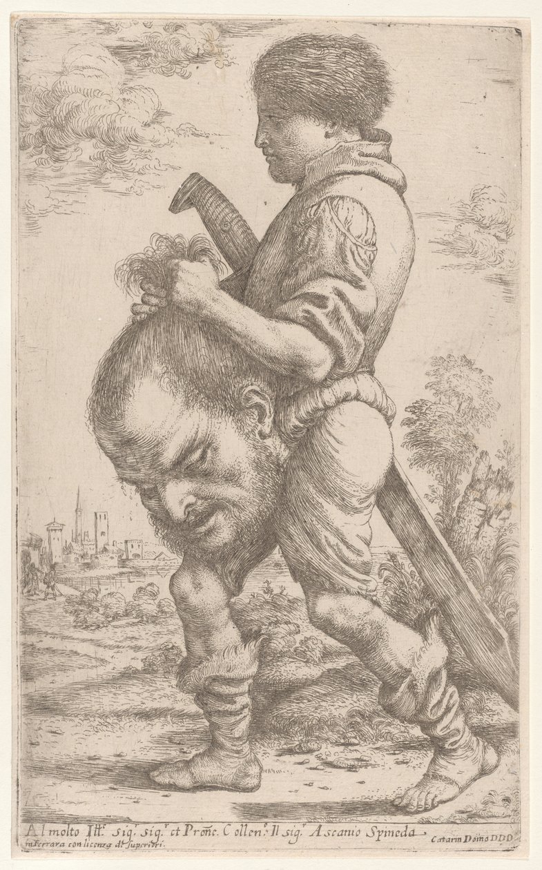 大卫拿着歌利亚的头，他拿着他的头发，1620-30。 作者 朱塞佩·卡莱蒂（Giuseppe Caletti）