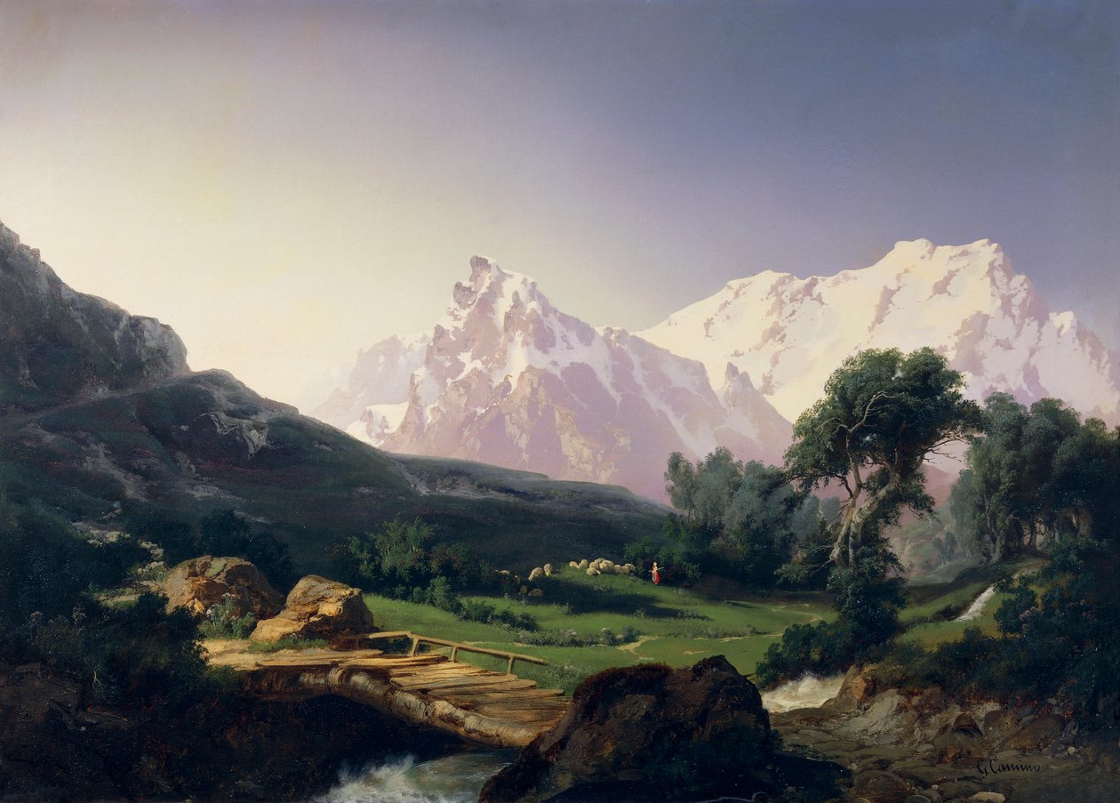 格雷索山谷的阿尔卑斯山峰，作者：朱塞佩·卡米诺 (1818-1890) 作者 朱塞佩·卡米诺