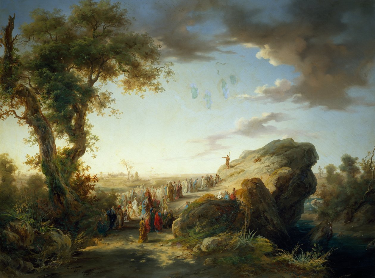 意大利，阿格利公爵城堡，施洗者圣约翰布道，朱塞佩-卡米诺（1818-1890 年）创作，布面油画 作者 朱塞佩·卡米诺