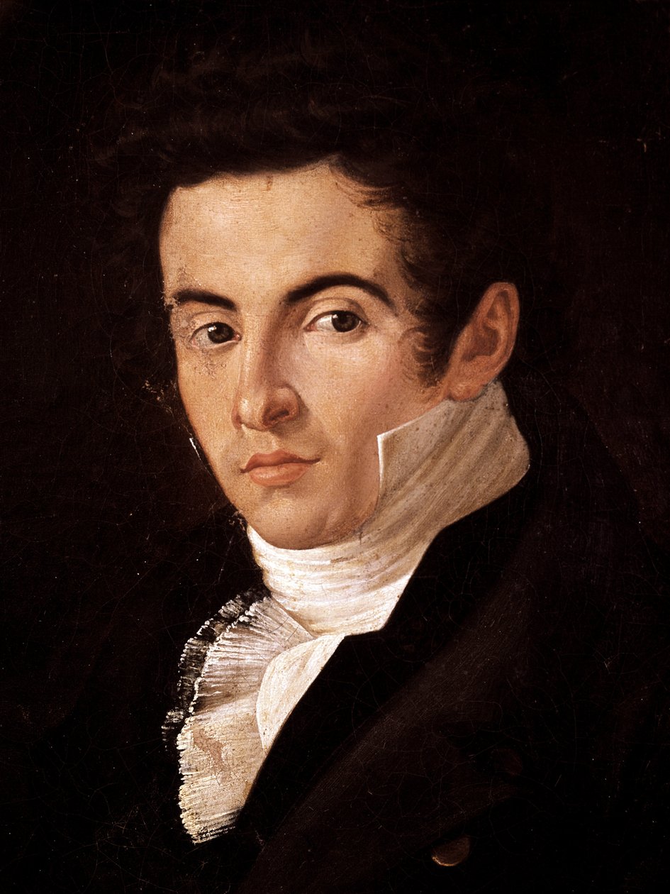 ：作曲家文森佐·贝里尼 (Vincenzo Bellini) (1801-1835) 的肖像。 朱塞佩·卡马拉诺 (1766-1850) 的绘画。 那不勒斯，圣马蒂诺国家博物馆（San Martino National Museum） 作者 朱塞佩·坎马拉诺