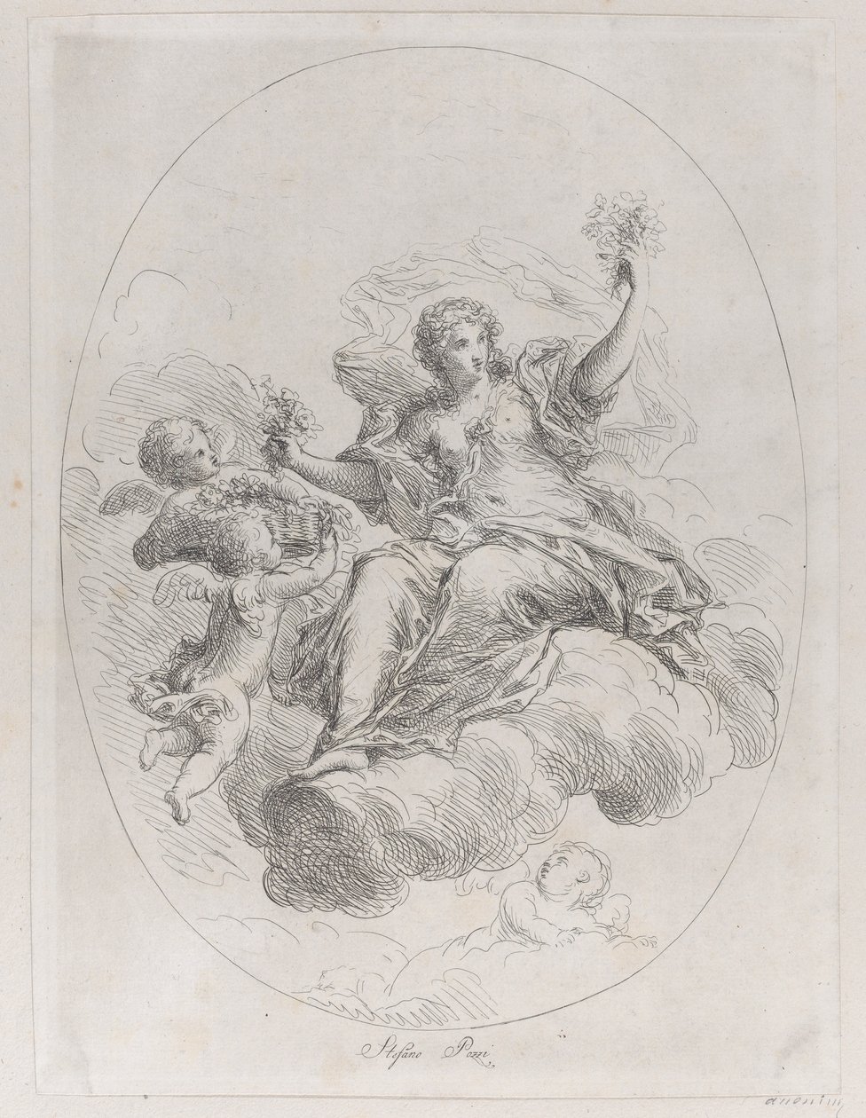 云上的寓言人物与普提，出自Stefano Pozzi之手，约1745-1802。 作者 朱塞佩·卡纳莱