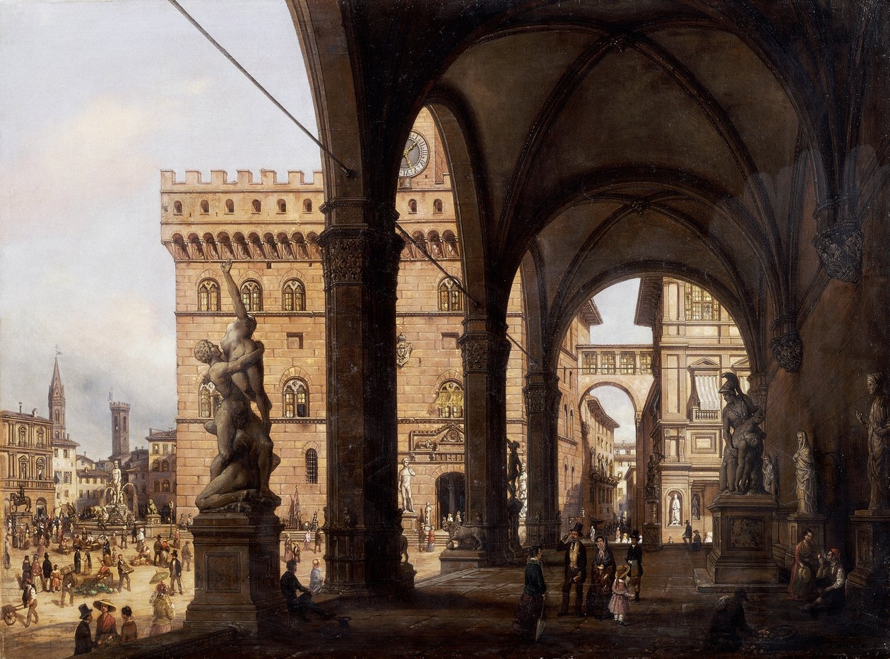 佛罗伦萨，领主广场（Signoria Square），作者：朱塞佩·坎内拉（Giuseppe Cannella，1788-1847 年） 作者 朱塞佩·卡内拉（Giuseppe Canella）