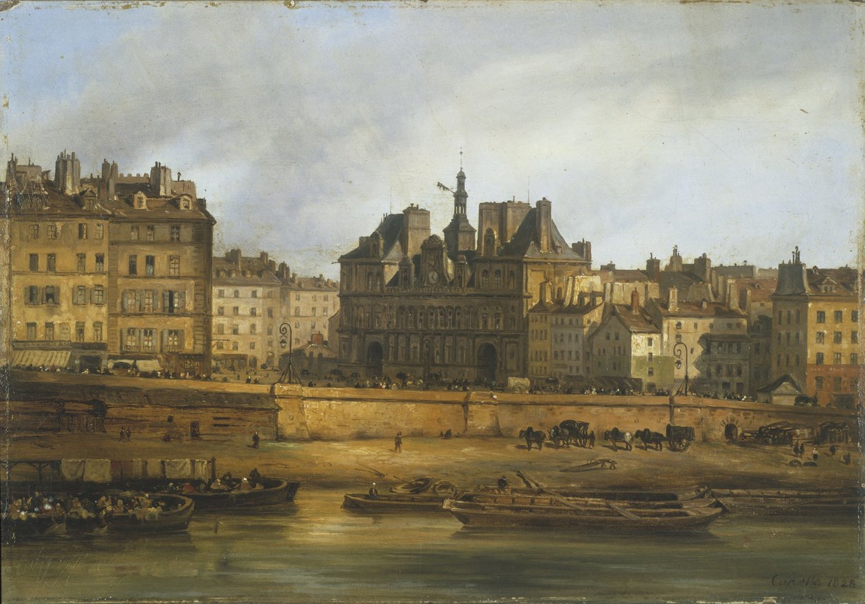 从城市岛看到的 Hôtel de Ville 和 Place de Grève 作者 朱塞佩·卡内拉（Giuseppe Canella）