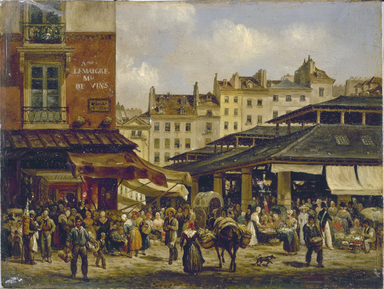 Les Halles 和 Rue de la Tonnellerie，c.1828（布面油画） 作者 朱塞佩·卡内拉（Giuseppe Canella）