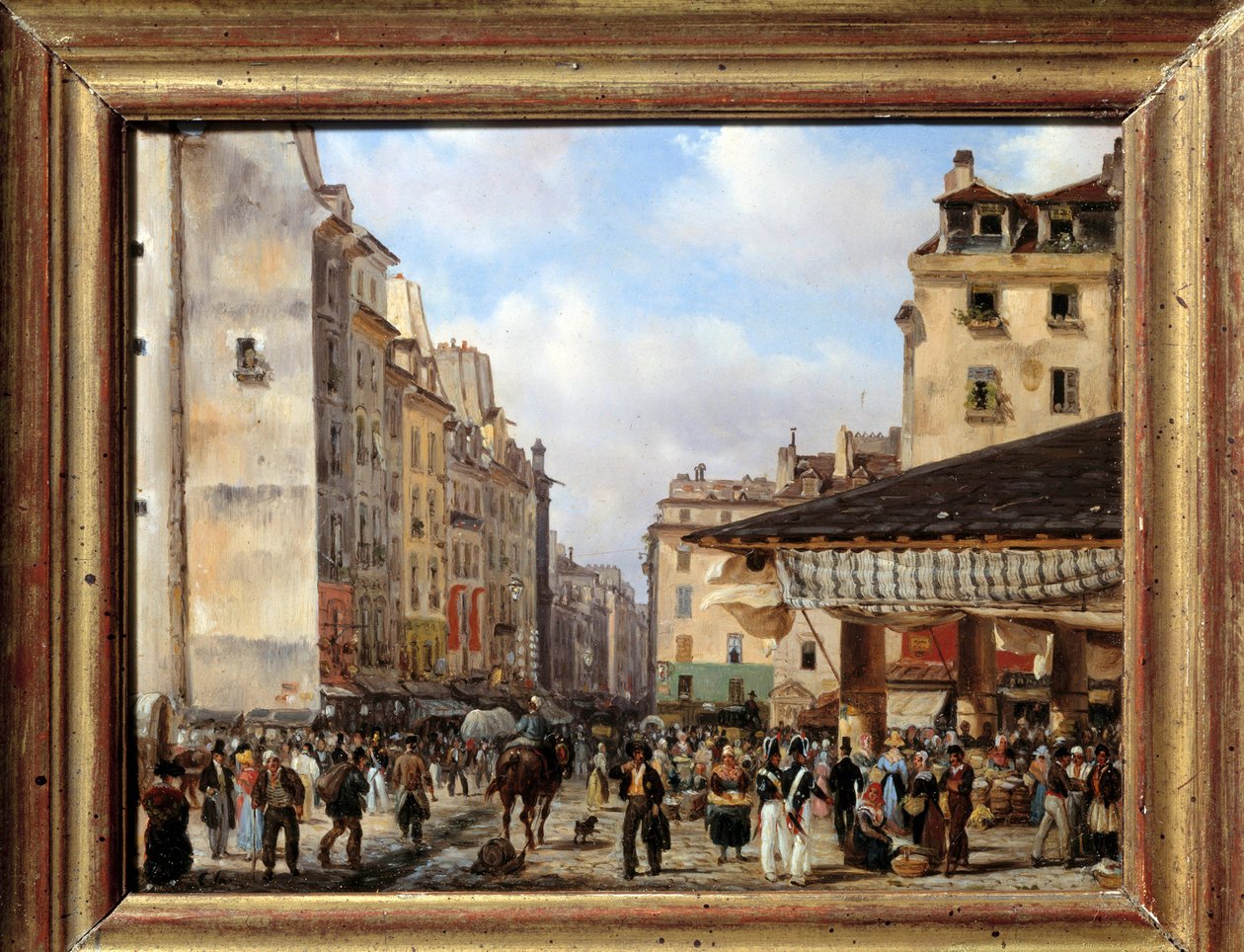 1828年的Les Halles和Rue de la Tonnellerie：19世纪的巴黎景色。朱塞佩-卡内拉（1788-1847）的画作 作者 朱塞佩·卡内拉（Giuseppe Canella）