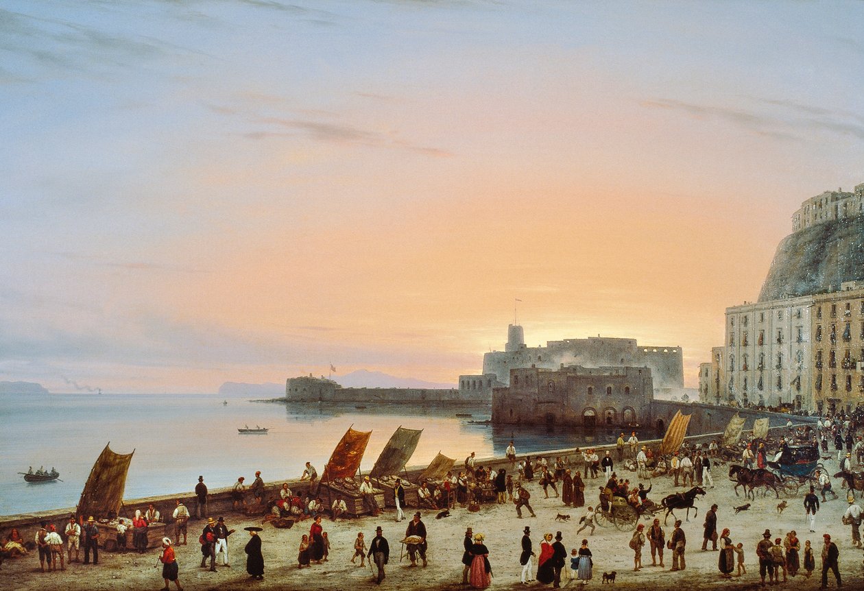 那不勒斯海滨的日落，约 1838 年，作者朱塞佩-卡内拉（1788-1847 年），布面油画，90x135 厘米 作者 朱塞佩·卡内拉（Giuseppe Canella）