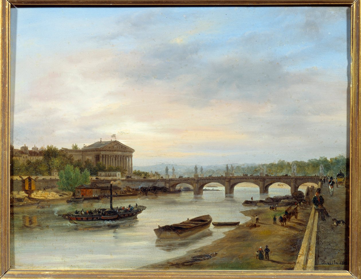 The Palais Bourbon and the Pont Louis XVI (Pont de la Concorde) seen from the Quai des Tuileries in Paris. Painting by Giuseppe Canella (1788-1847) EC.ITAL. 作者 朱塞佩·卡内拉（Giuseppe Canella）