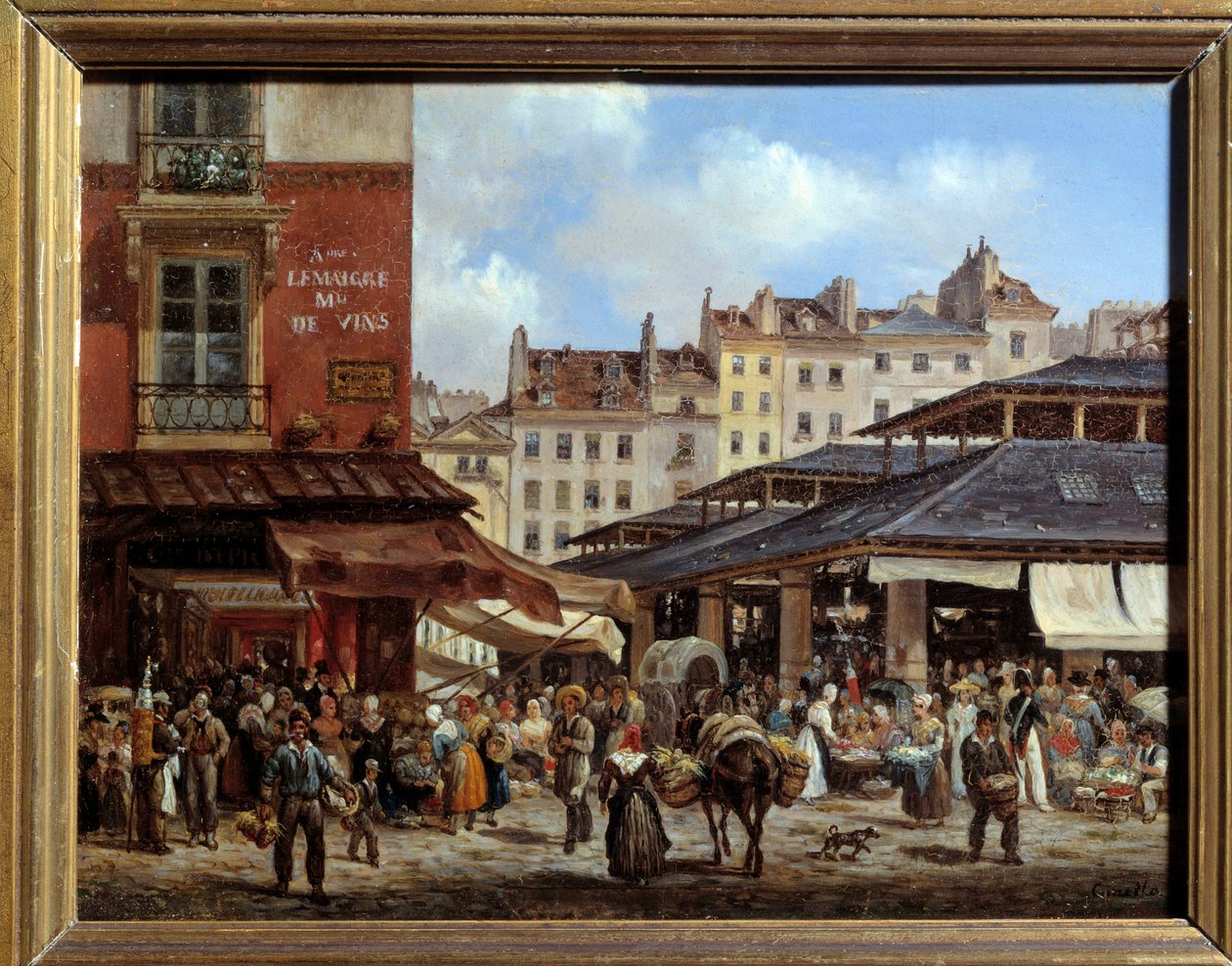 View of the Halles in Paris Painting on cardboard by Giuseppe Canella (1788-1847) 1828. Dim 0,14 x 0,19 m Paris, Musee Carnavalet 作者 朱塞佩·卡内拉（Giuseppe Canella）