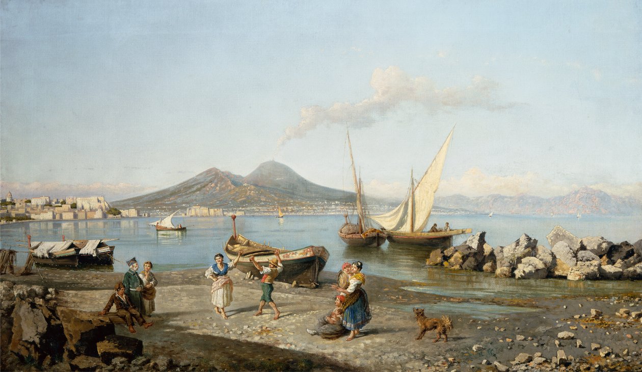 那不勒斯湾的景色（布面油画） 作者 朱塞佩·卡雷利（Giuseppe Carelli）