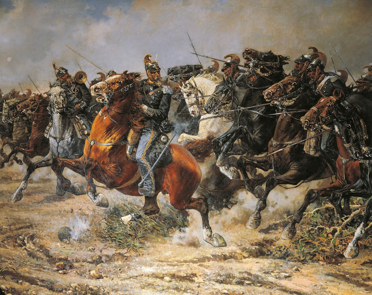 第三次独立战争，热那亚骑兵在库斯托萨的冲锋，1866年6月24日，由朱塞佩-加巴尼绘制。 作者 朱塞佩·加巴尼（Giuseppe Gabani）