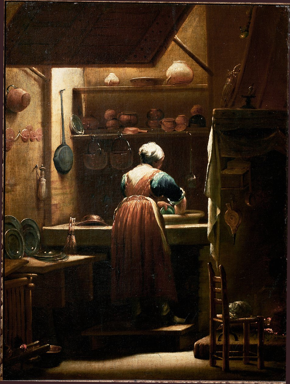 厨房女郎 朱塞佩-玛丽亚-克雷斯皮（Giuseppe Maria Crespi）的画作，称为lo Spagnolo（西班牙人）（1665-1747）1722年约，太阳。57x43厘米 佛罗伦萨，乌菲兹美术馆（Uffizi）。 作者 朱塞佩·玛丽亚·克雷斯皮