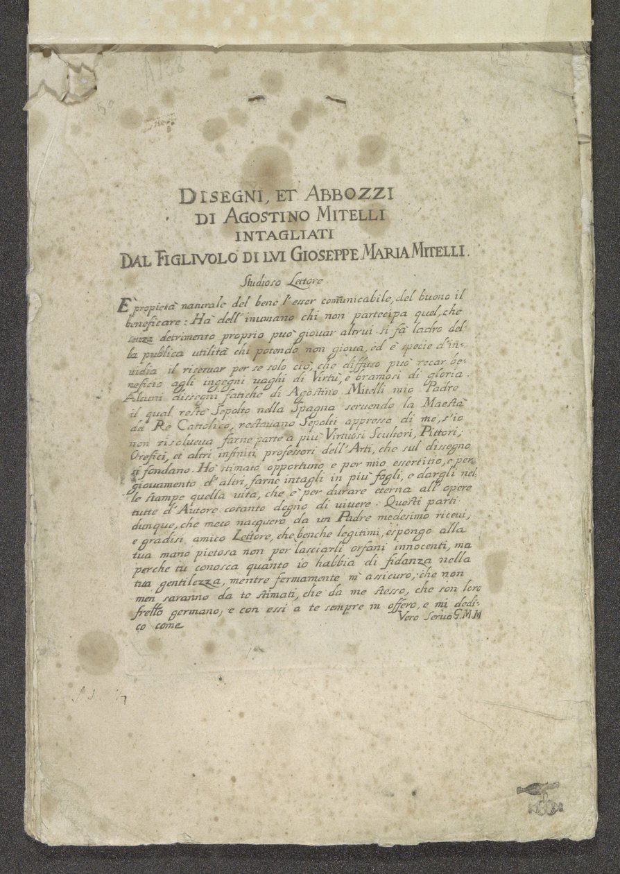 标题和说明
装饰品（系列名称）
Disegni, et Abbozzi di Agostino Mitelli Intagliati Dal Figluolo di Lui Gioseppe Maria Mitelli（物品上的系列名称） 作者 朱塞佩·玛丽亚·米特利
