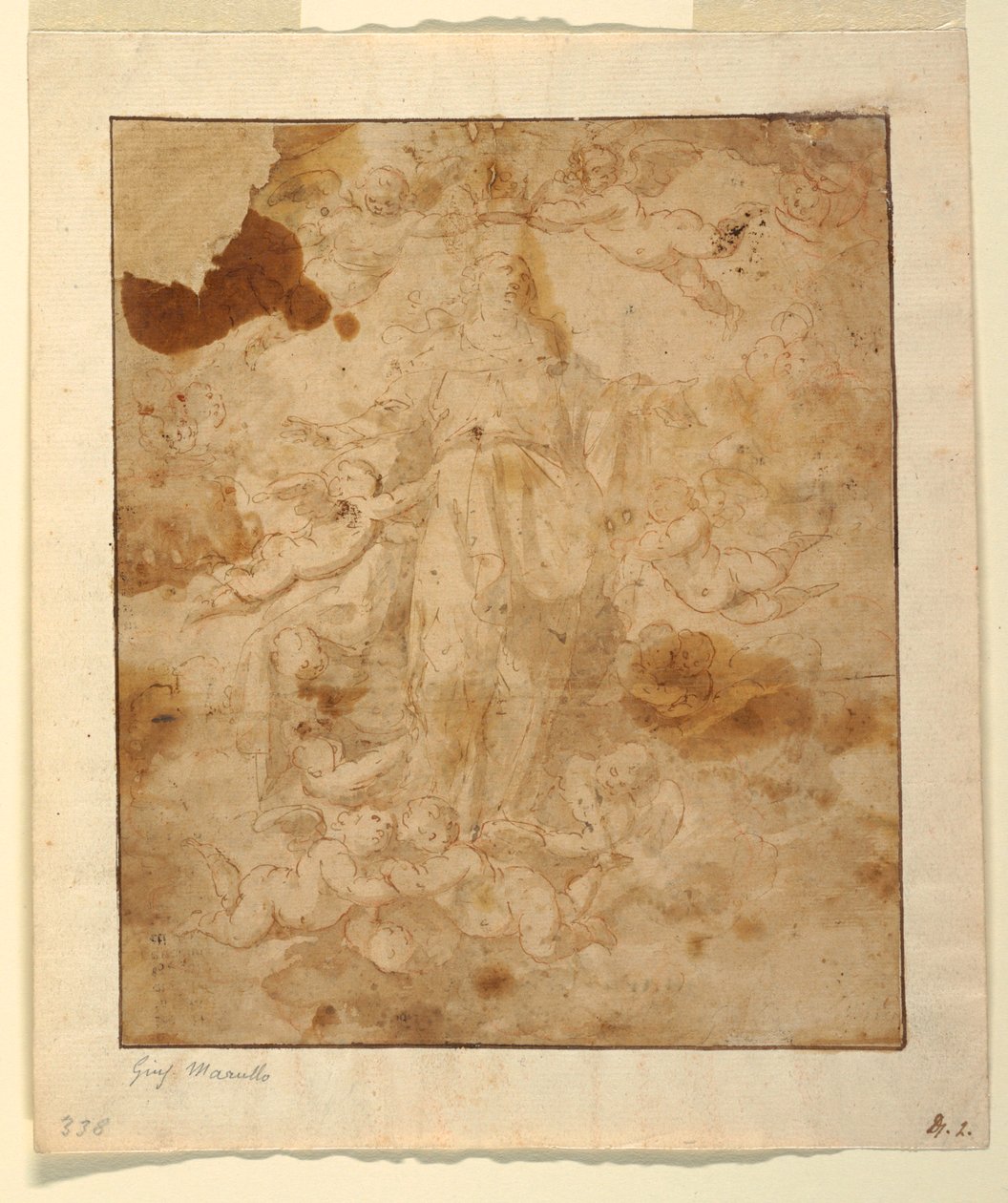 素描，《圣母升天》研究，1650-1685 年 作者 朱塞佩·马鲁洛（Giuseppe Marullo）