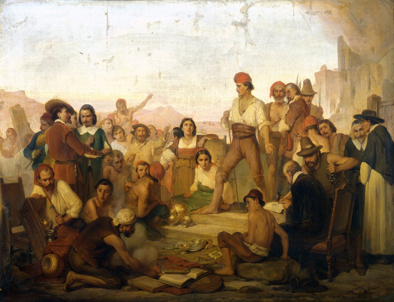 1647 年那不勒斯渔民托马索·阿尼洛（Tommaso Aniello，又名 Masaniello，1622-1647 年）在那不勒斯的起义。马扎的绘画。 米兰科学博物馆 作者 朱塞佩·马扎