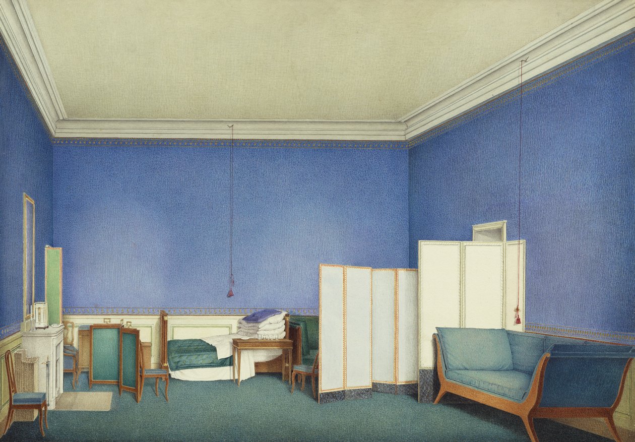 帕尔马的玛丽-路易丝的第二任丈夫 Adam Albert von Neipperg 伯爵的卧室，水彩画，朱塞佩-诺丁（1792-1872 年） 作者 朱塞佩·诺丁