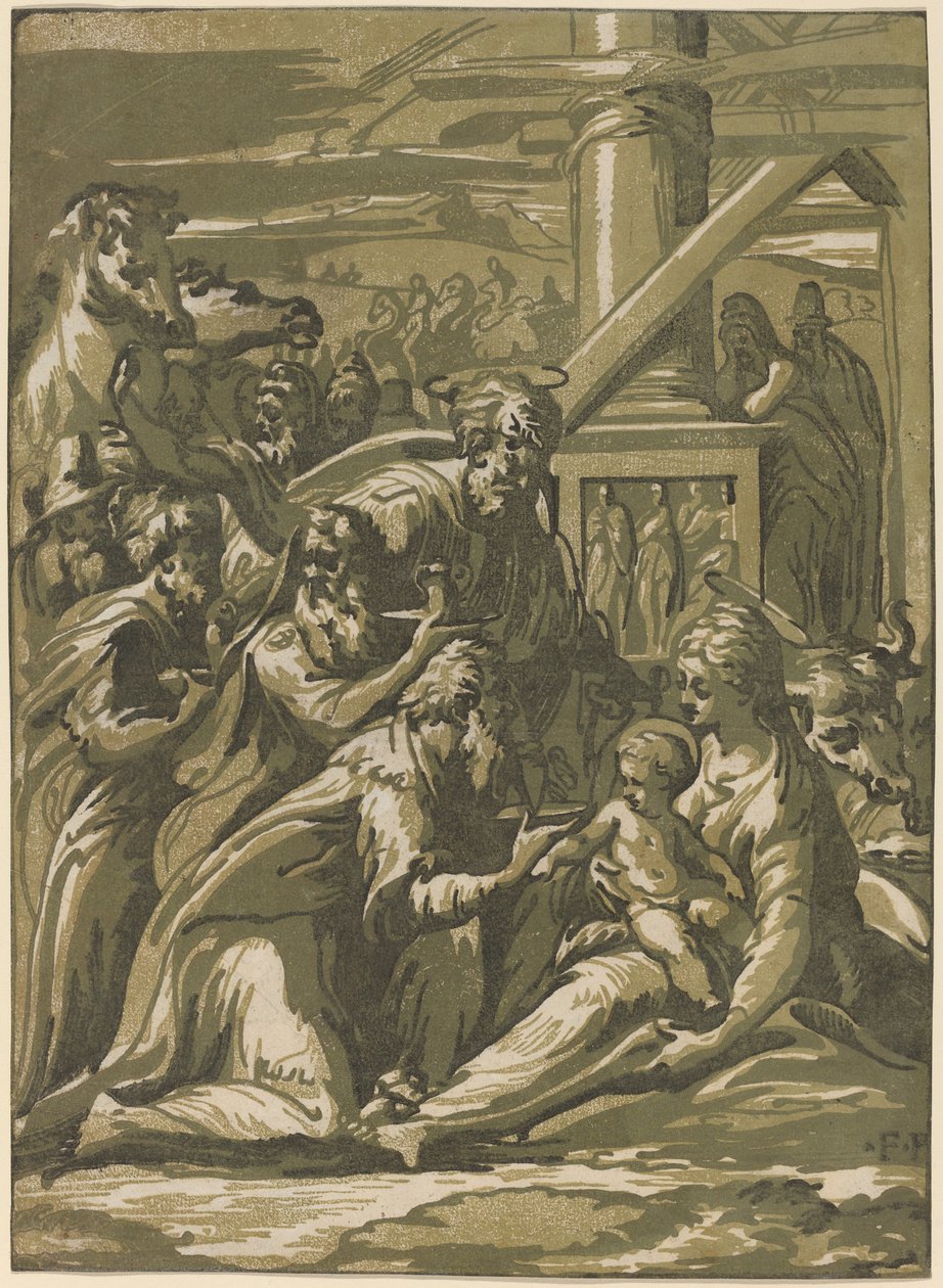 麦琪的崇拜 作者 Giuseppe Nicolo Vicentino，在 Parmigianino 之后