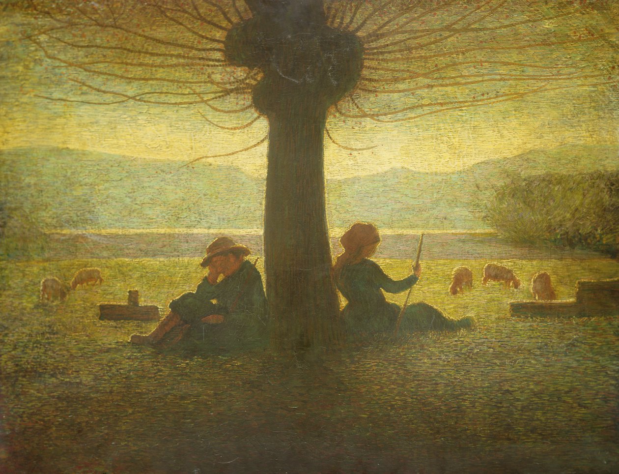 牧羊人和牧羊女在树下休息，c.1905 作者 朱塞佩·佩里扎·达·沃尔佩多