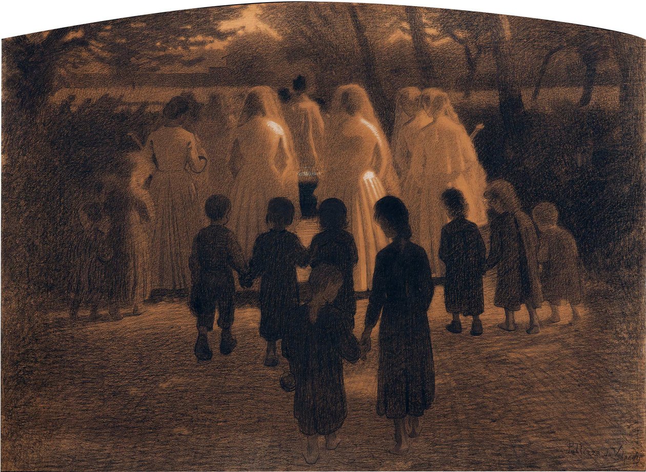 朱塞佩 Pellizza da Volpedo (1868-1907) 的《死去的孩子》。 纸板粉彩，尺寸：71x98 作者 朱塞佩·佩里扎·达·沃尔佩多