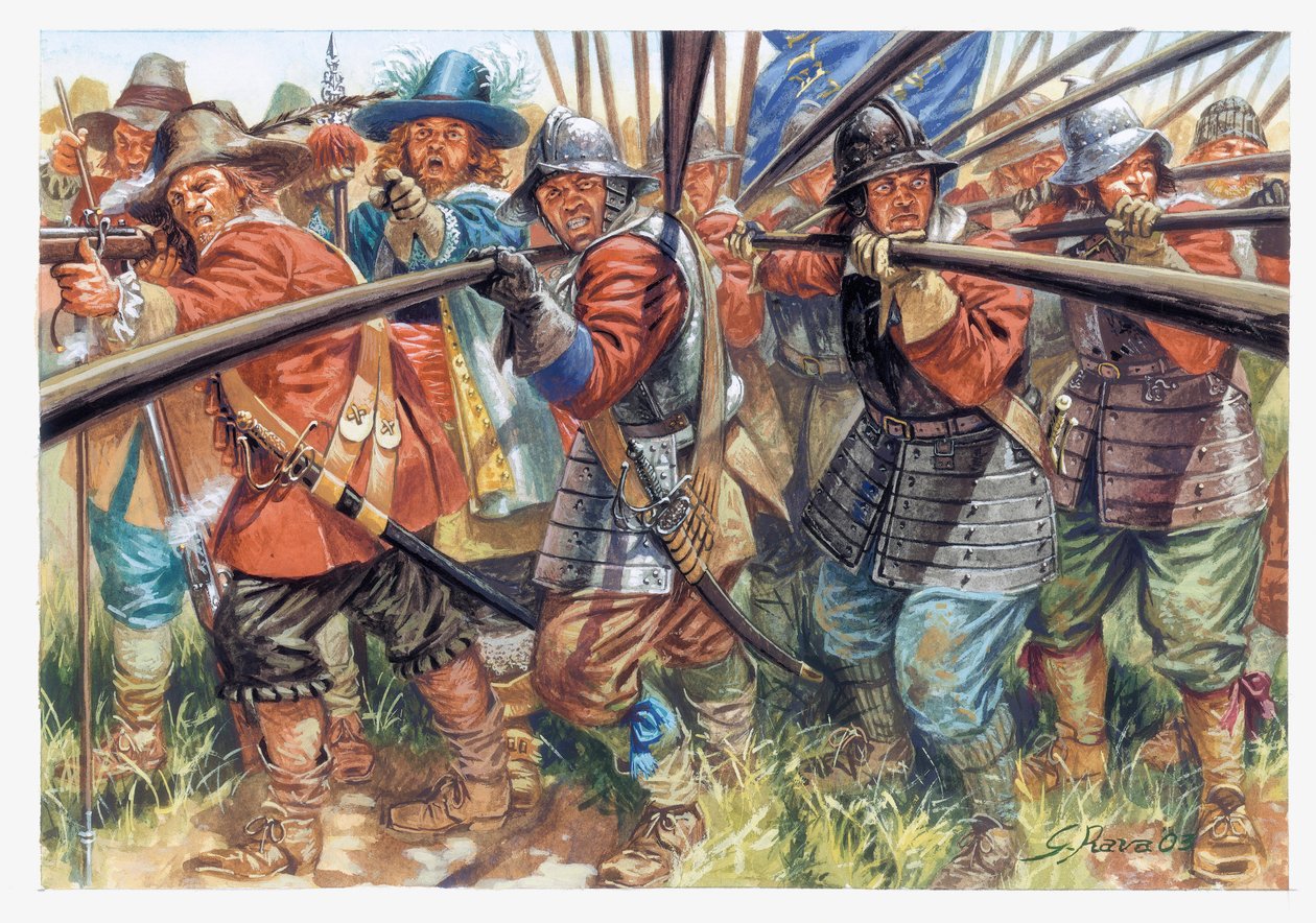 第一次英国革命（1641-1649 年）：奥利弗-克伦威尔新式军队（1599-1658 年）的步兵 - 英国内战：奥利弗-克伦威尔新式军队的长矛手 - 朱塞佩-拉瓦插图 作者 朱塞佩·拉瓦（Giuseppe Rava）