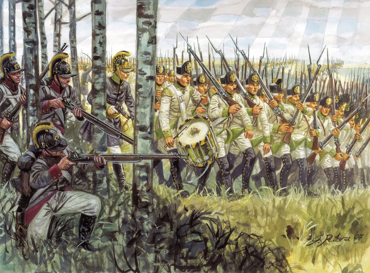 第一帝国：1798 - 1805 年左右前进中的奥地利步兵 - 第一帝国：行进中的奥地利步兵 作者 朱塞佩·拉瓦（Giuseppe Rava）