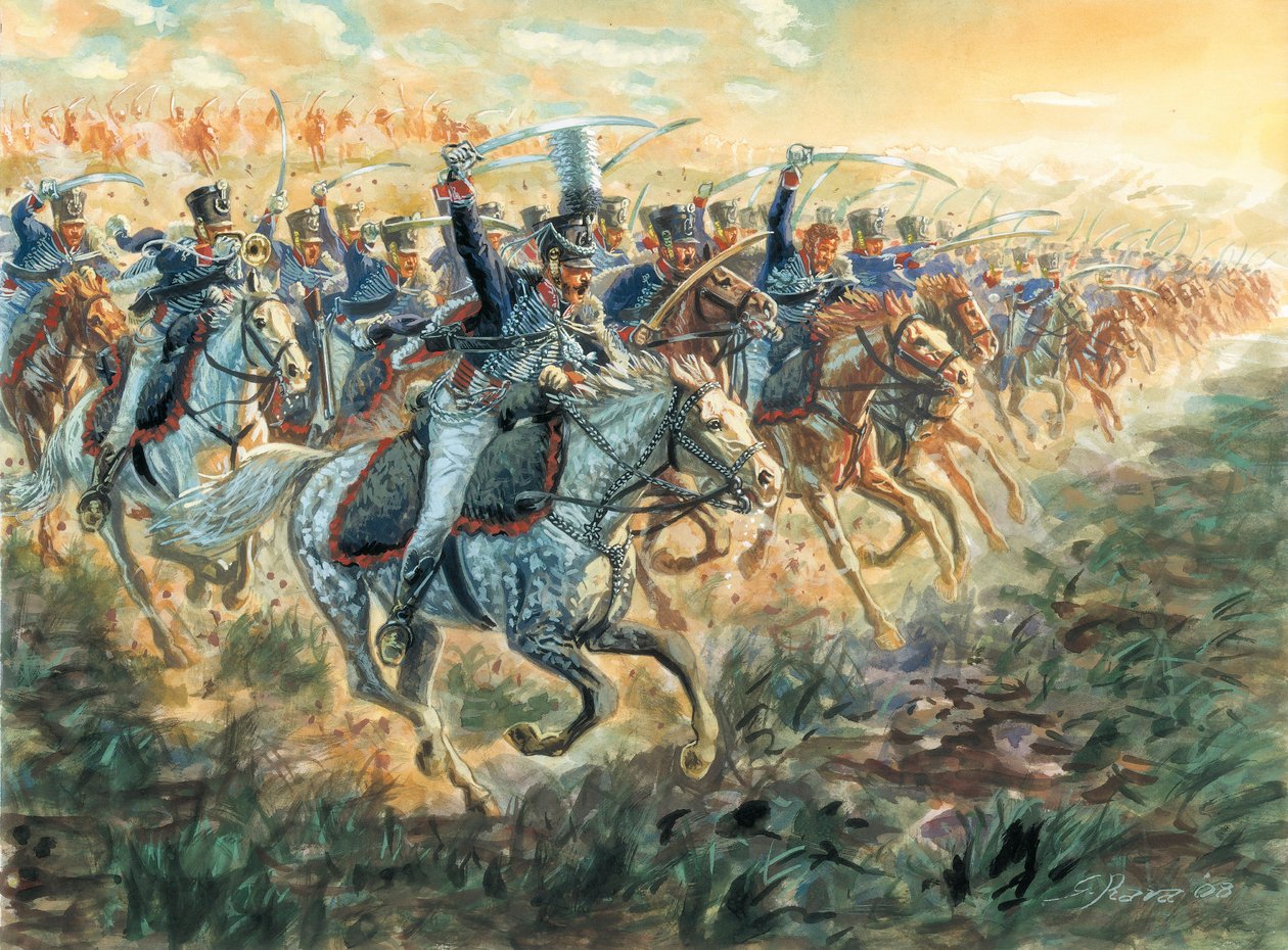 第一帝国：1810 年左右普鲁士轻骑兵的冲锋 - 第一帝国：冲锋的普鲁士轻骑兵 - 插图：Giuseppe Rava 作者 朱塞佩·拉瓦（Giuseppe Rava）