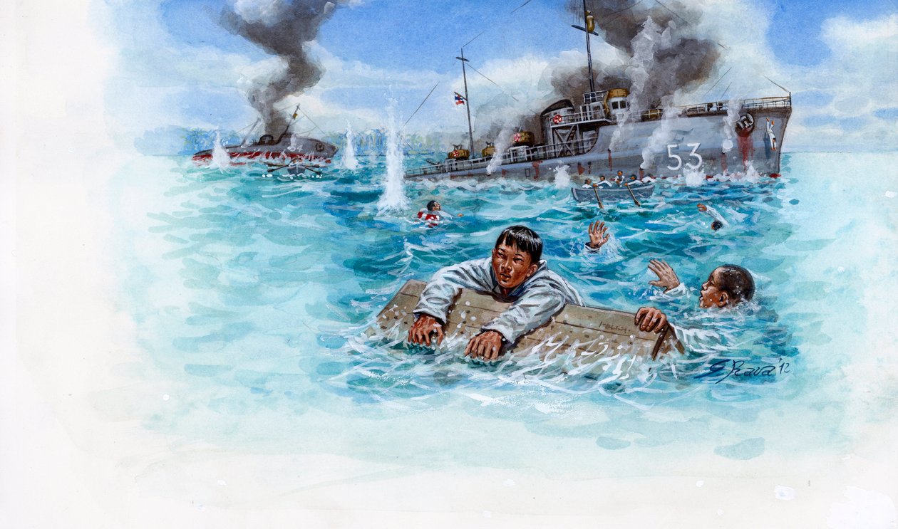 法泰战争（1940-1941 年）：Plaek Pibulsonggram dit Phibun 将军的泰国军队与印度支那维希政府的法国军队之间的海战 - 法泰战争：泰国与维希法国之间的海战 - 插图 作者 朱塞佩·拉瓦（Giuseppe Rava）