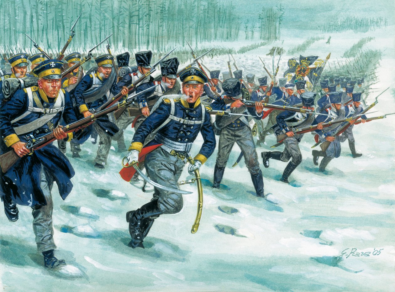 雪地上的普鲁士步兵兰德卫队 作者 朱塞佩·拉瓦（Giuseppe Rava）